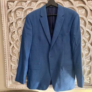 Medium Blue Herringbone-Patterned Tommy Hilfiger Blazer, Size 40R